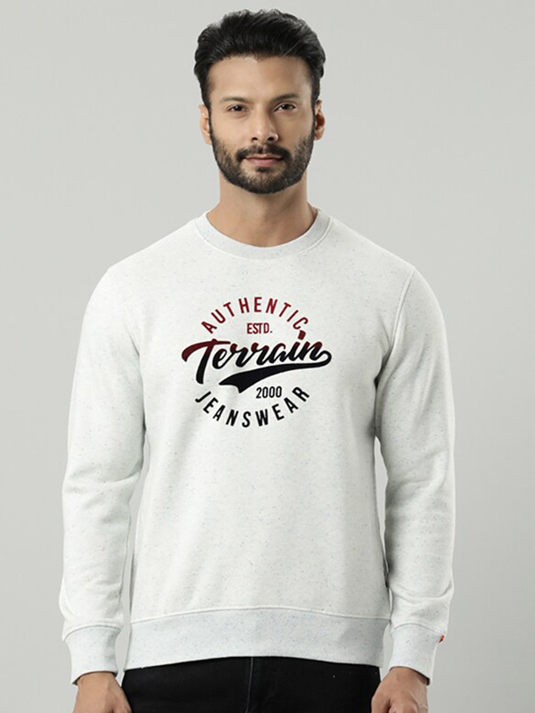 

Indian Terrain Typography Printed Cotton Sweatshirt, White