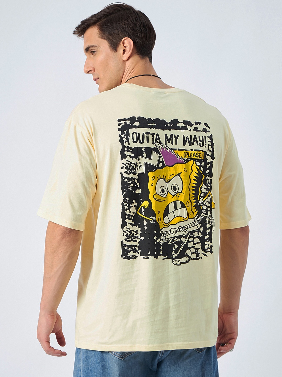 

COLOR CAPITAL Spongebob Printed Oversized Pure Cotton T-shirt, Nude
