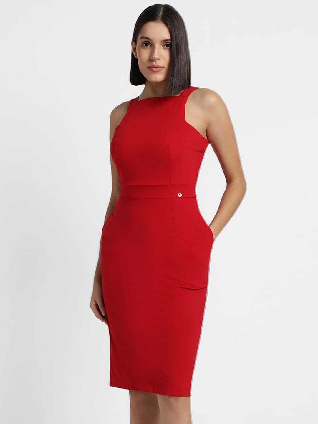 

Allen Solly Woman Halter Neck Sheath Dress, Red