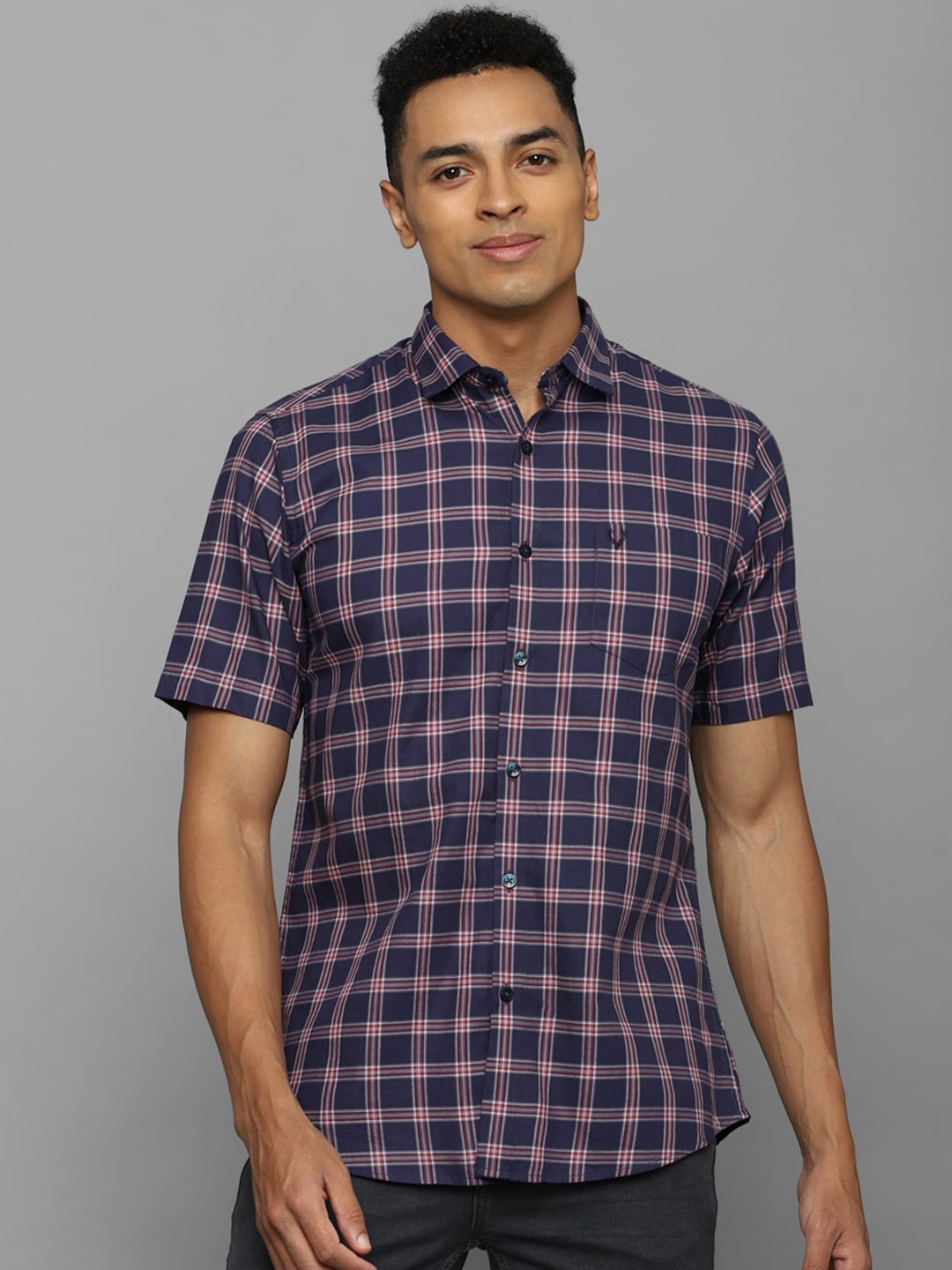 

Allen Solly Slim Fit Tartan Checks Pure Cotton Casual Shirt, Navy blue