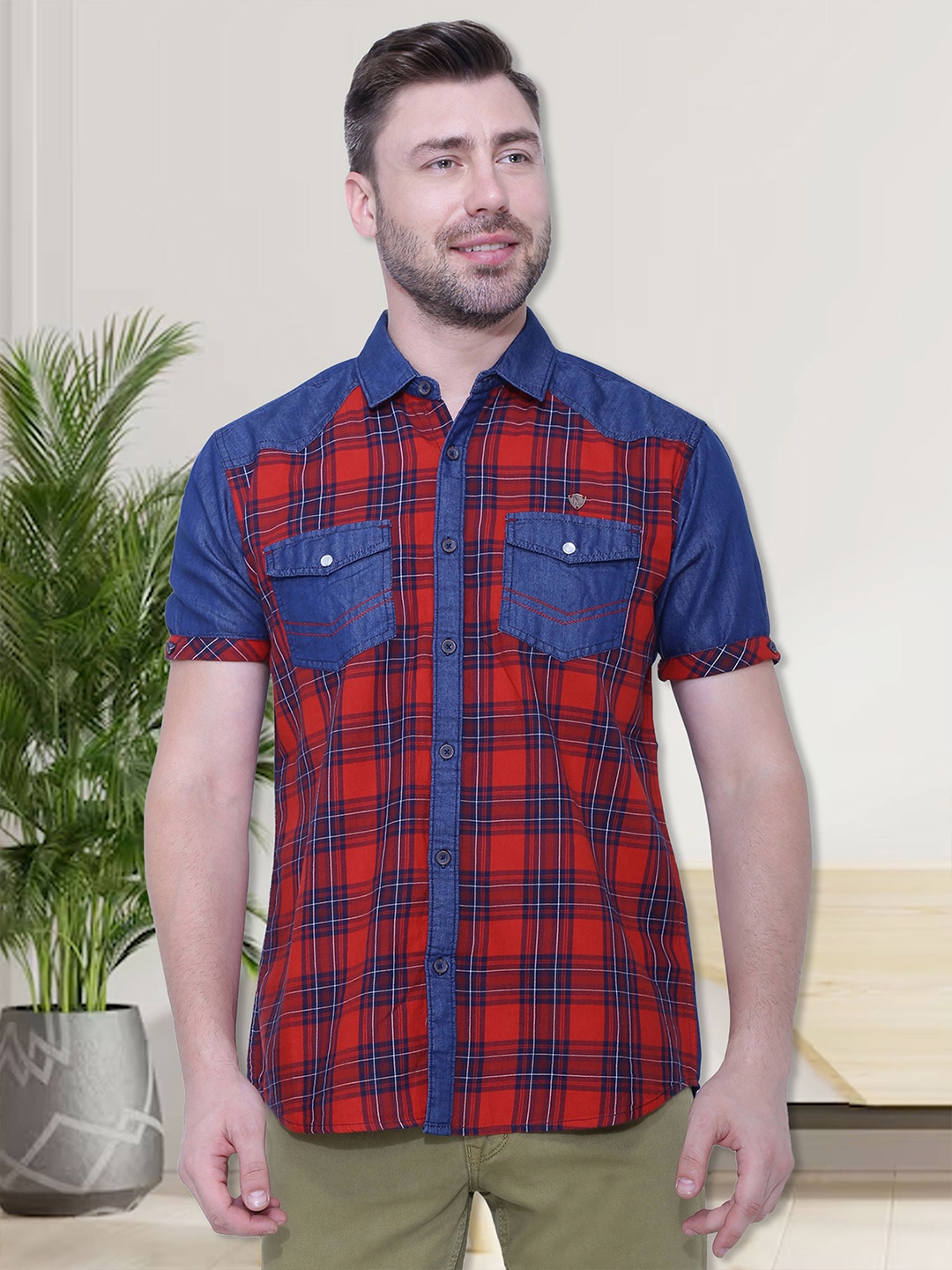 

Kuons Avenue Smart Slim Fit Checked Denim Casual Shirt, Maroon