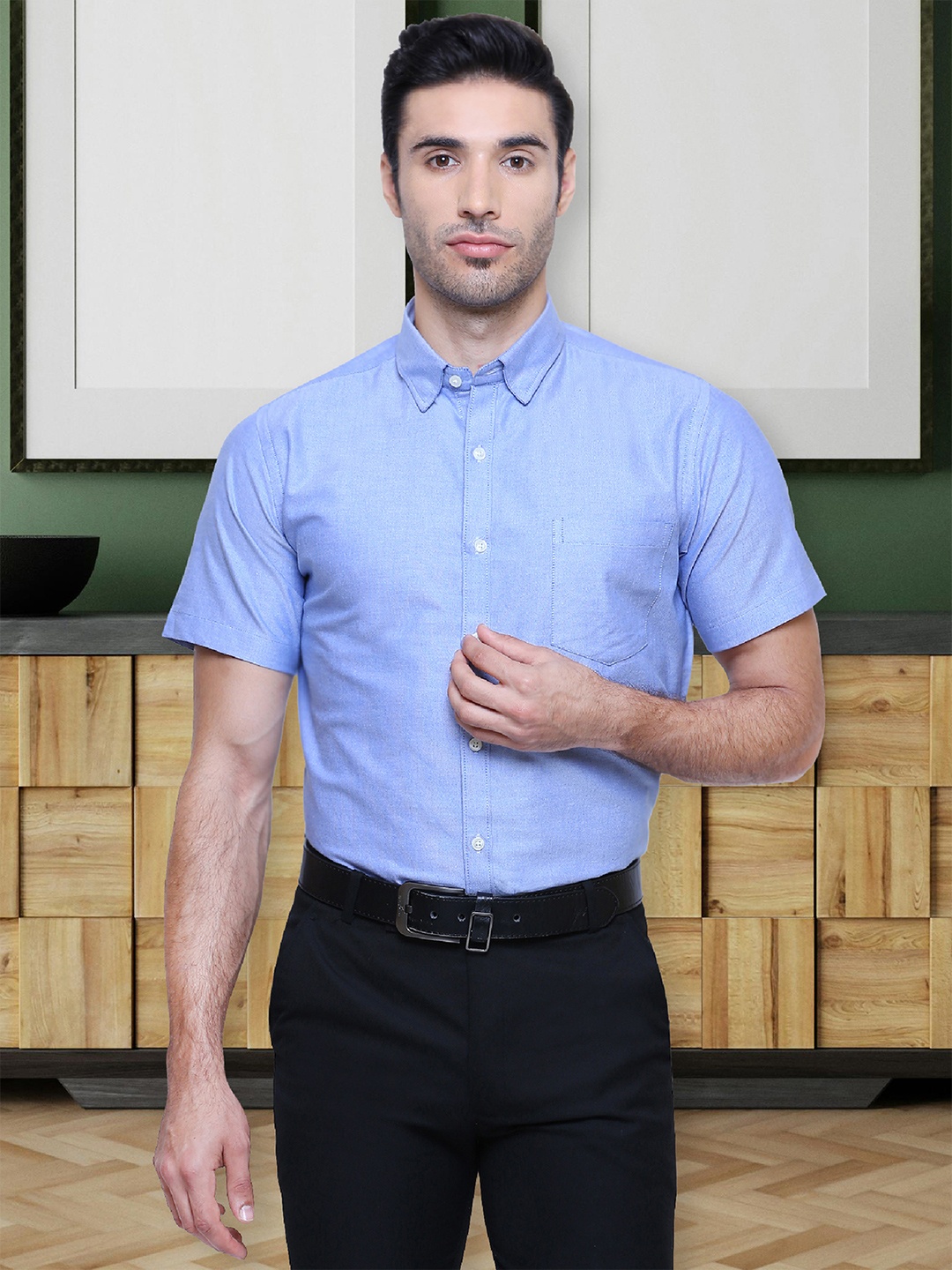 Kuons Avenue Smart Tailored Fit Opaque Formal Shirt, Blue