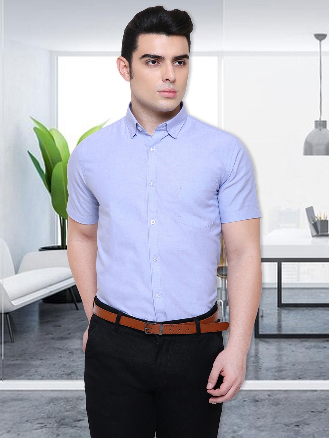 

Kuons Avenue Smart Tailored Fit Opaque Cotton Formal Shirt, Blue
