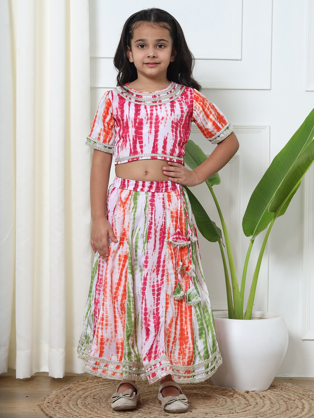 

Readiprint Girls Tie and Dye Gotta Patti Ready to Wear Lehenga & Blouse, Magenta