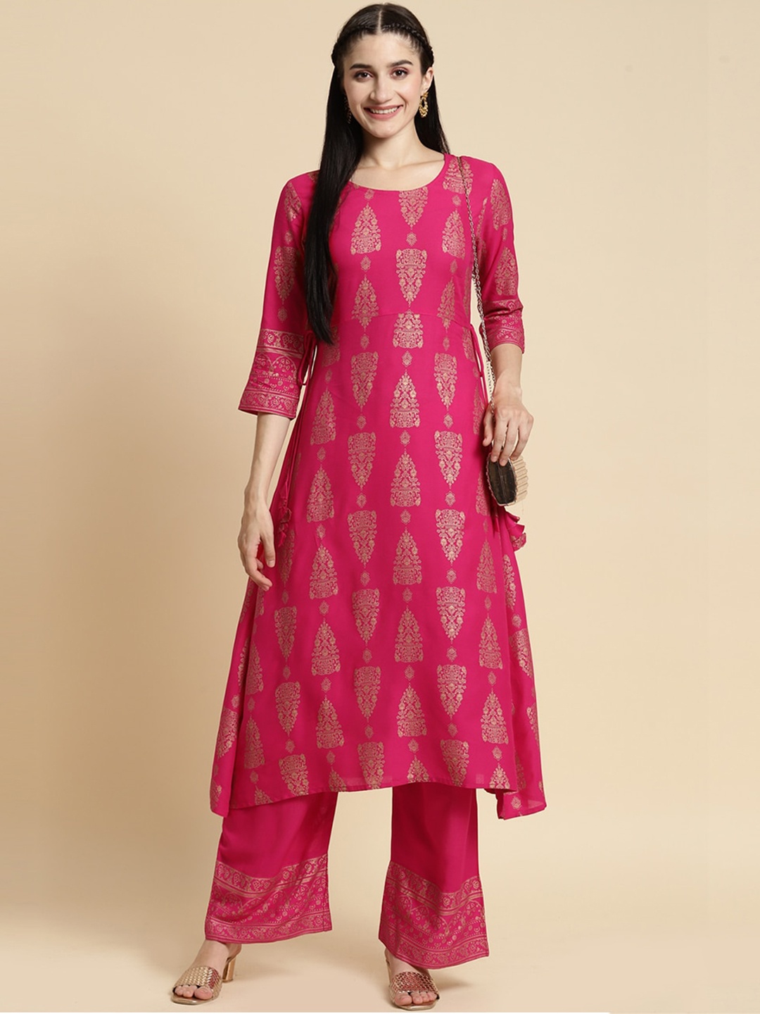 

Rangita Ethnic Motifs Printed A-Line Kurta with Palazzos, Pink