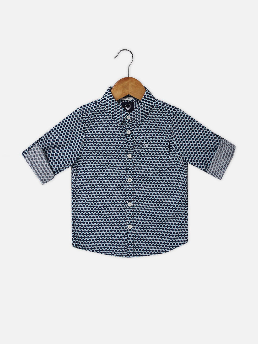 

Allen Solly Junior Boys Slim Fit Geometric Printed Pure Cotton Casual Shirt, Navy blue