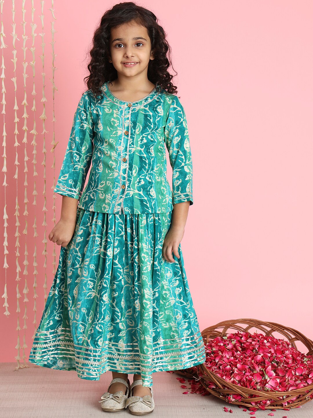 

Readiprint Girls Printed Gotta Patti Ready to Wear Lehenga & Blouse, Green