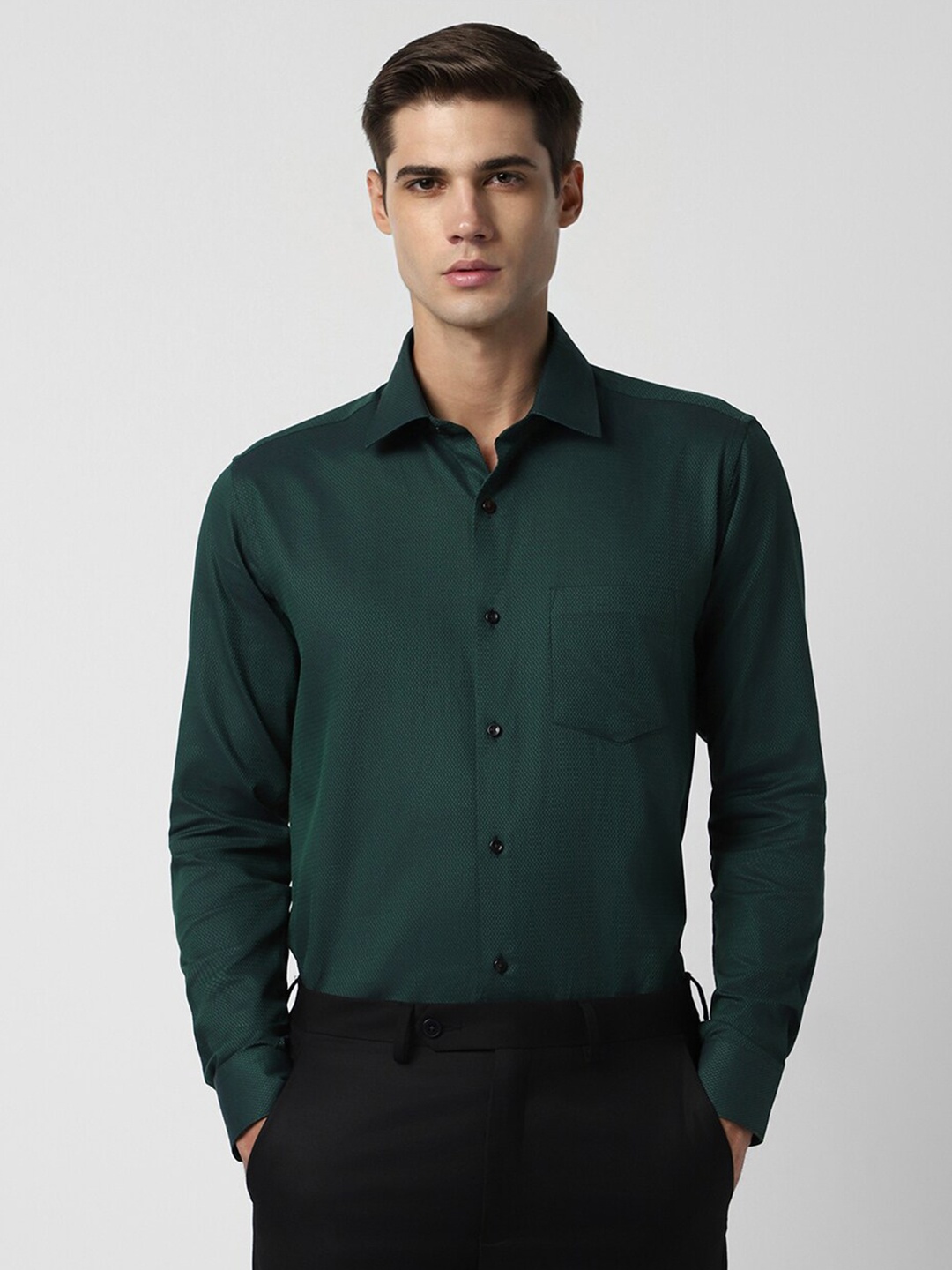 

Van Heusen Self Design Pure Cotton Formal Shirt, Green