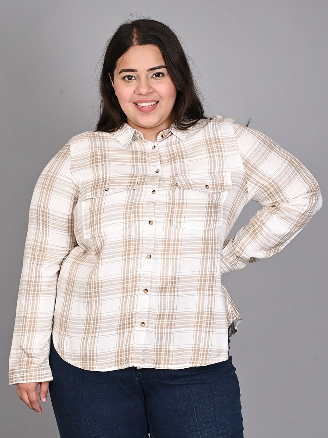 

IX IMPRESSION Checked Shirt Style Top, Brown