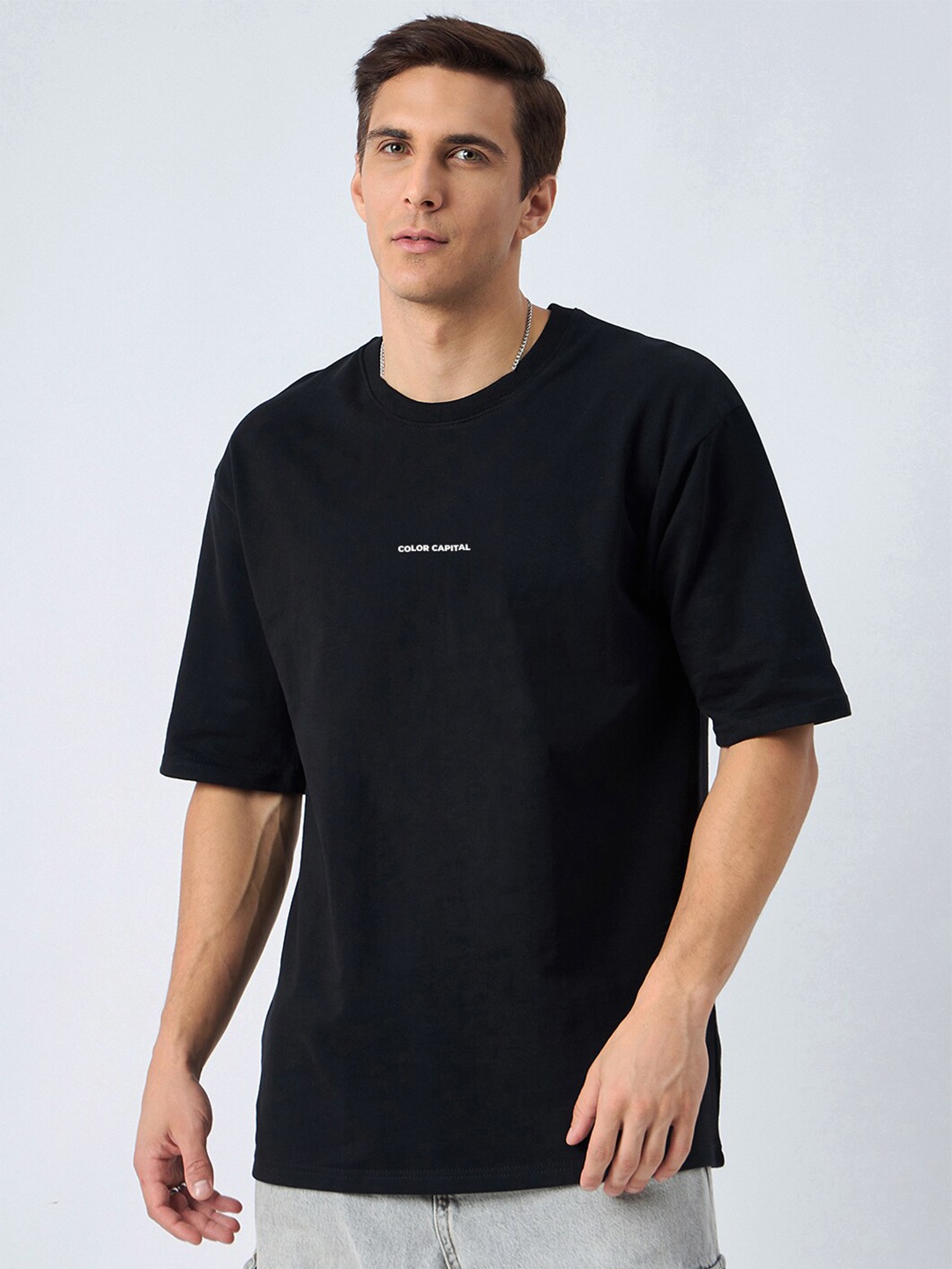 

COLOR CAPITAL Signature Round Neck Pure Cotton Oversized T-Shirt, Black