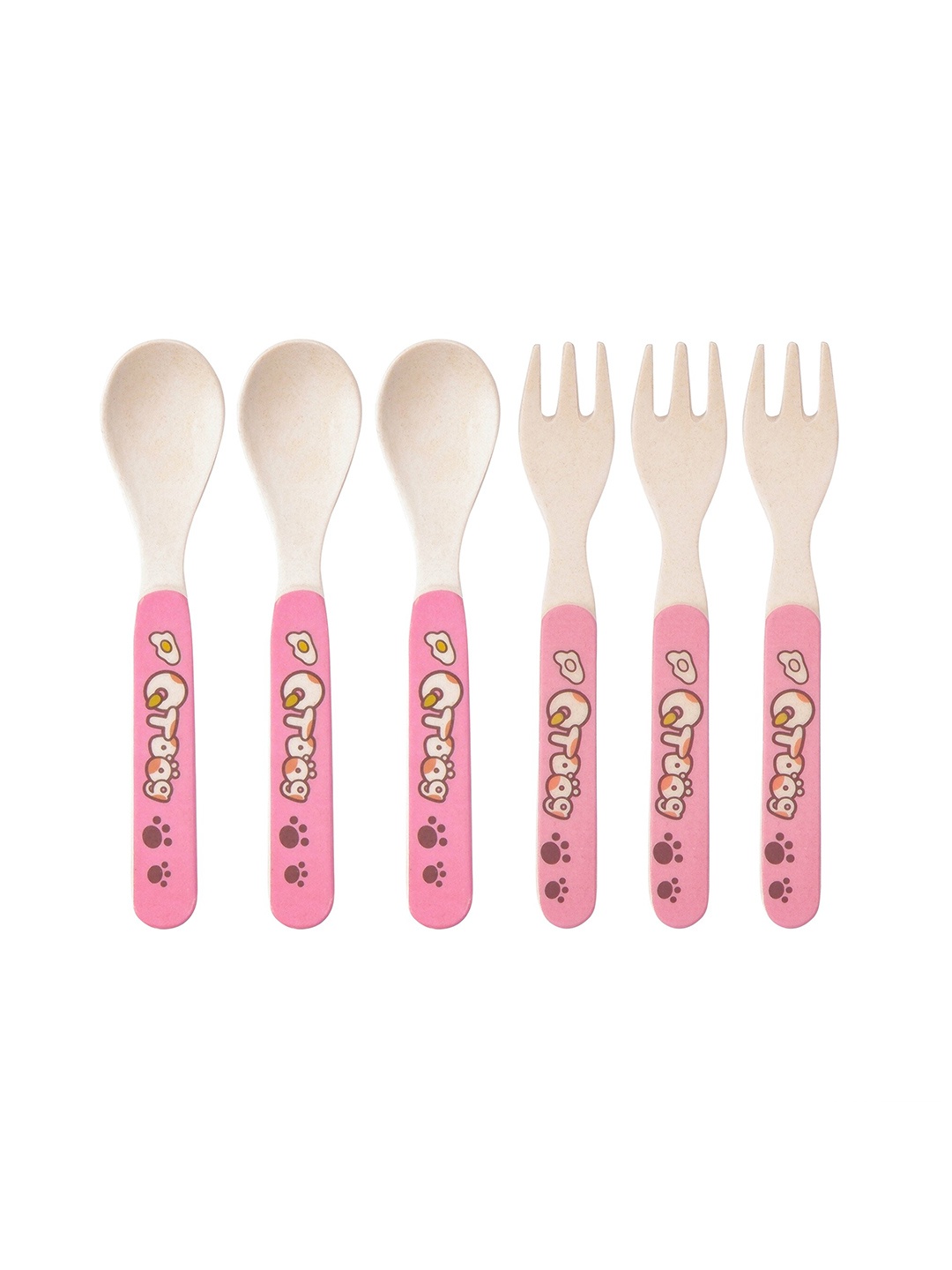 

THE BAMBOO CO Pink & White Bamboo 6 Pieces Spoon & Fork Set