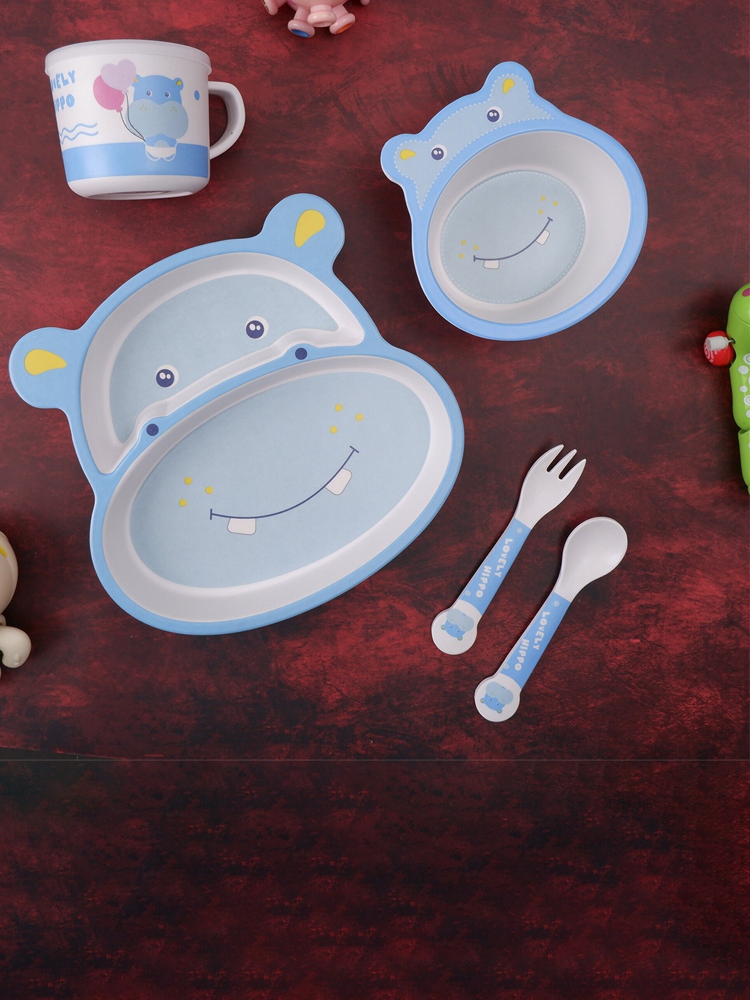 

THE BAMBOO CO Blue & White 5-Pieces Printed Bamboo Glossy Dinner Set
