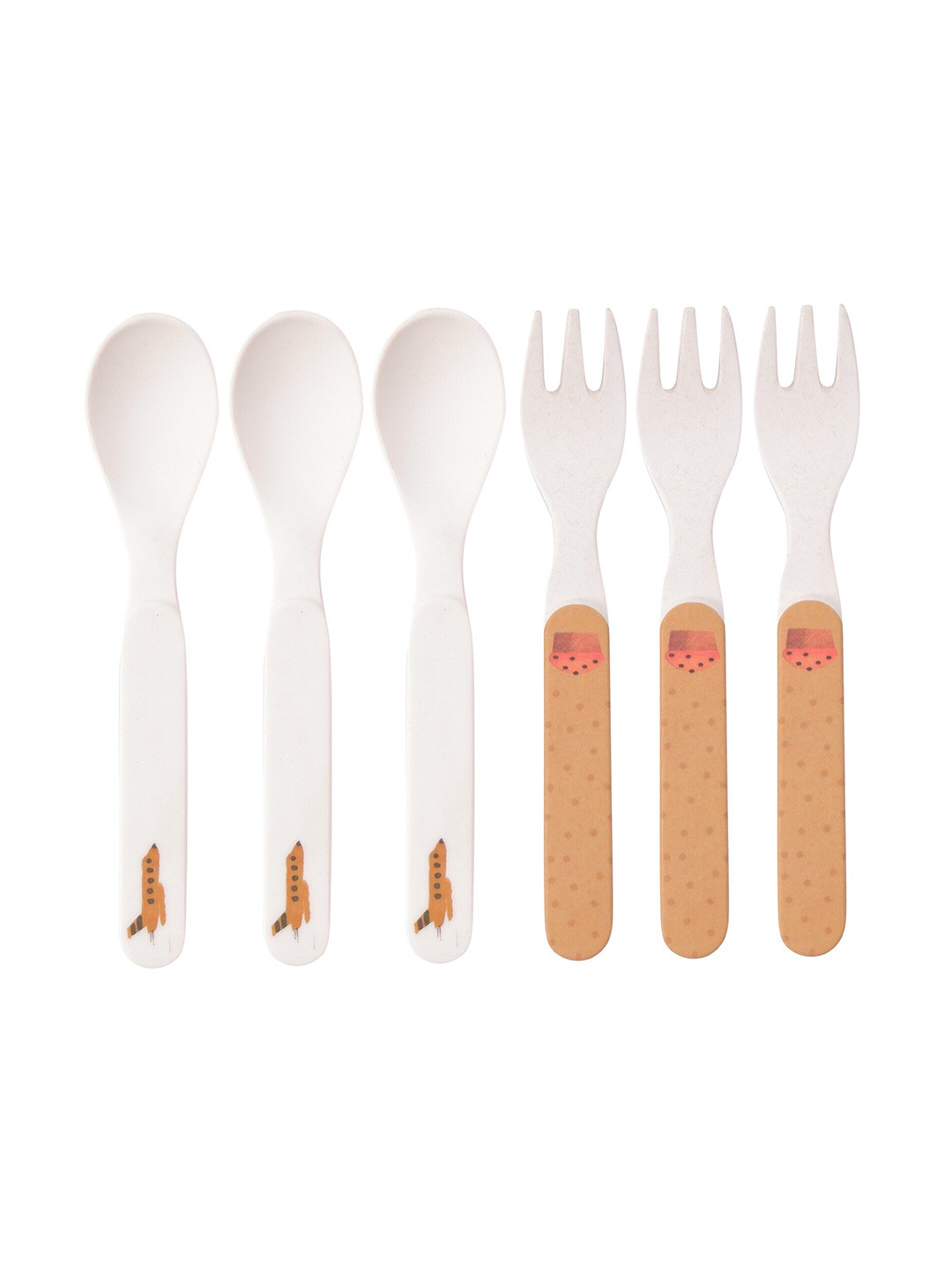 

THE BAMBOO CO Brown & White Bamboo 6 Pieces Spoon & Fork Set