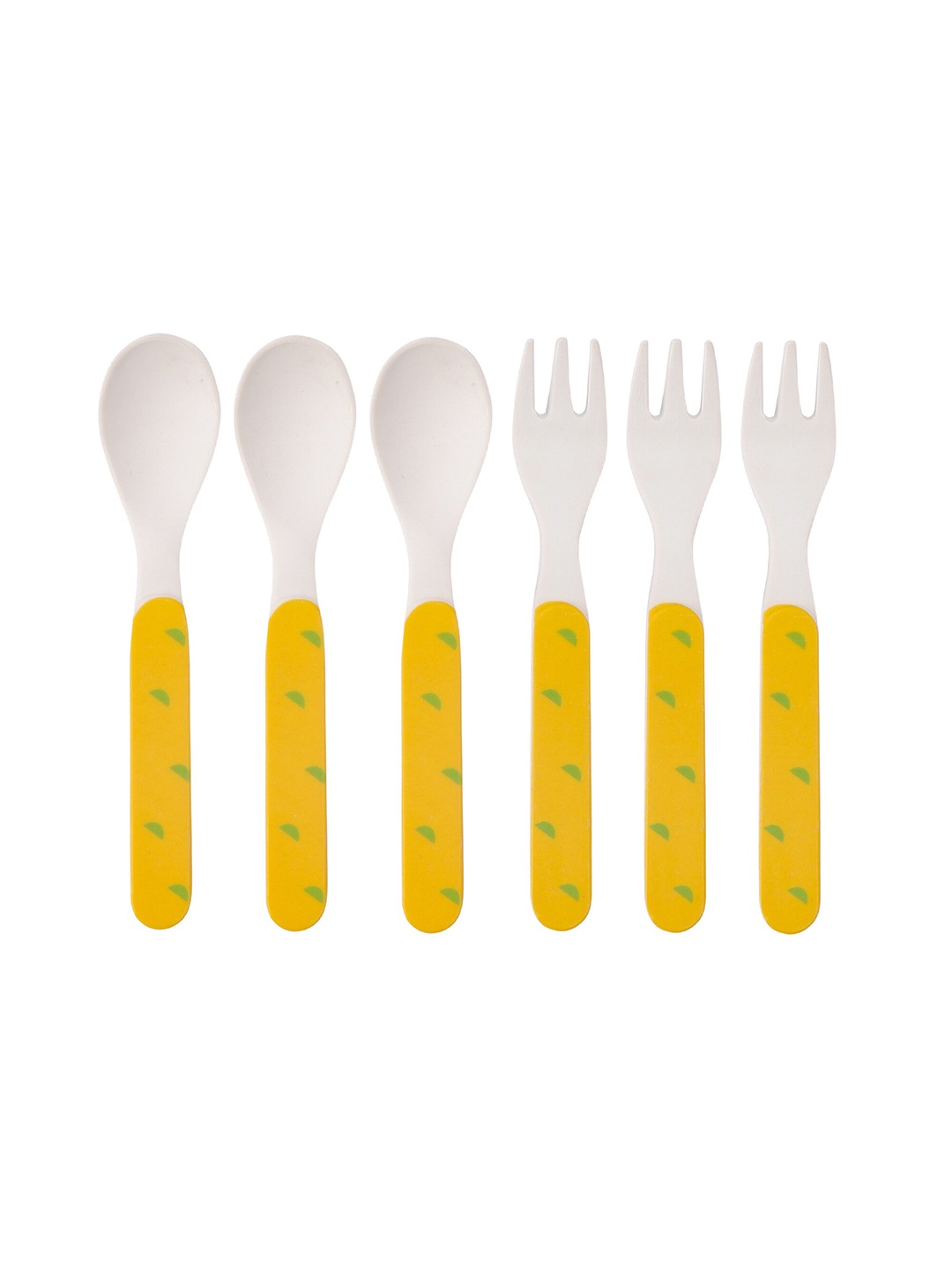 

THE BAMBOO CO Kids Yellow & White 6 Pieces Printed Bamboo Glossy Spoon and Fork
