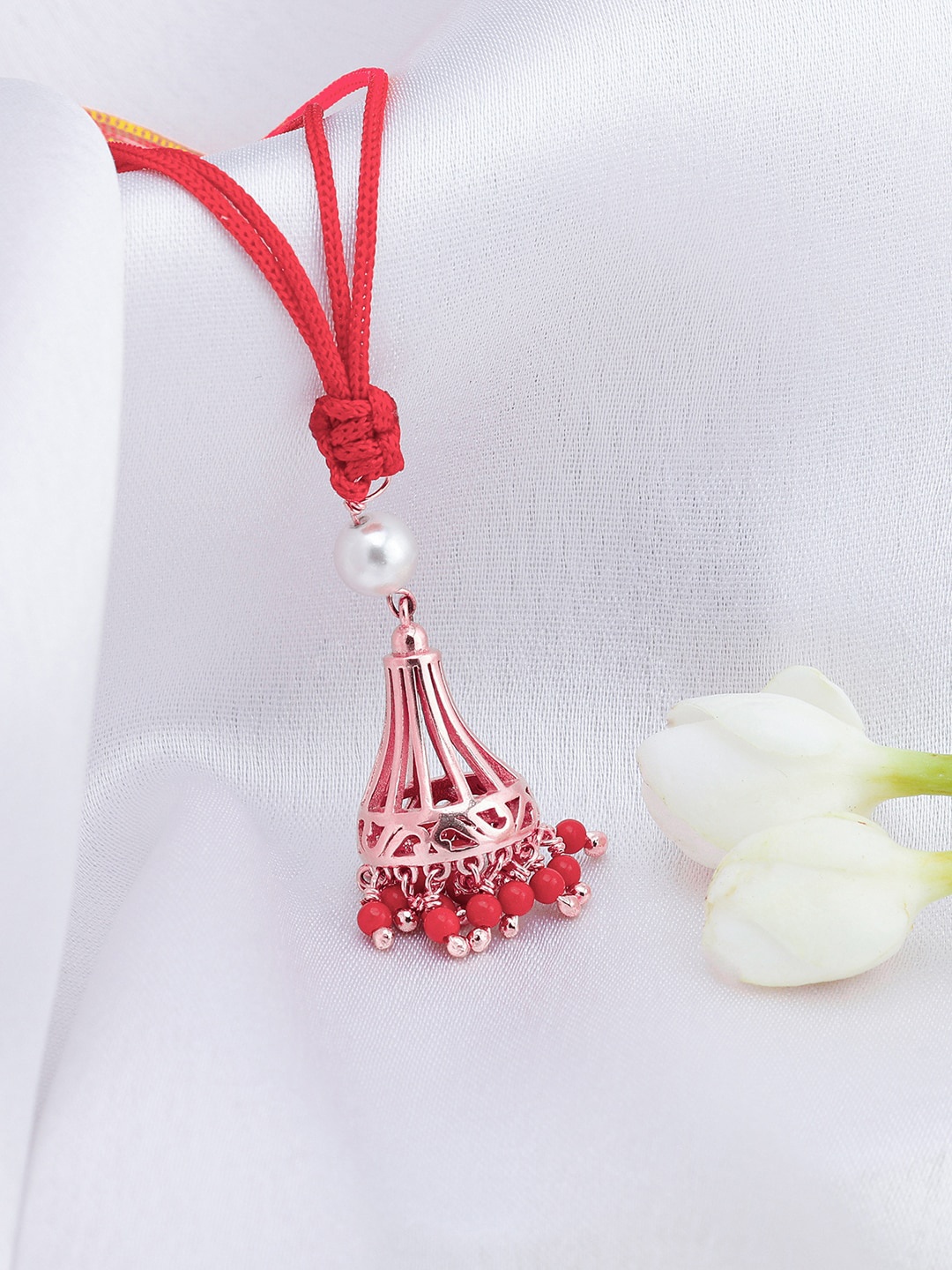 

GIVA Women Rose Gold-Plated Beaded Lumba Rakhi