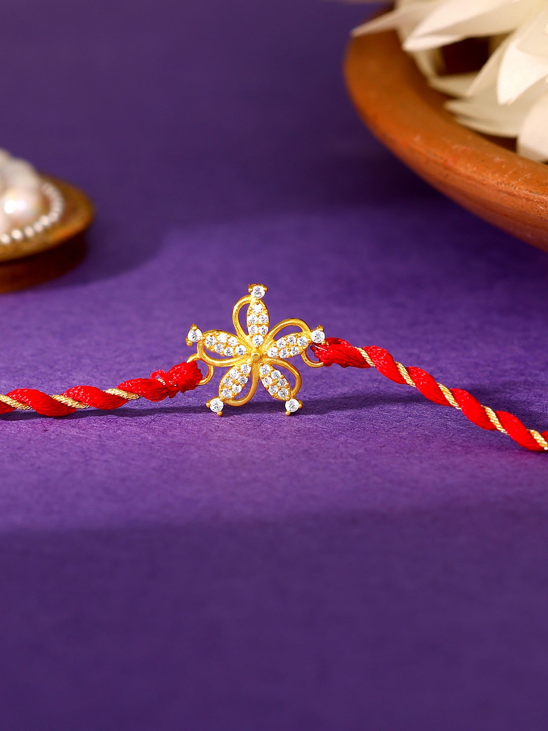 

GIVA Women 92.5 Sterling Silver 18KT Gold-Plated Flower-Charm Rakhi