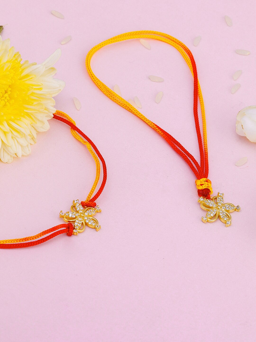 

GIVA Unisex Set Of 2 92.5 Sterling Silver 18KT Gold-Plated Rakhi With Roli Chawal