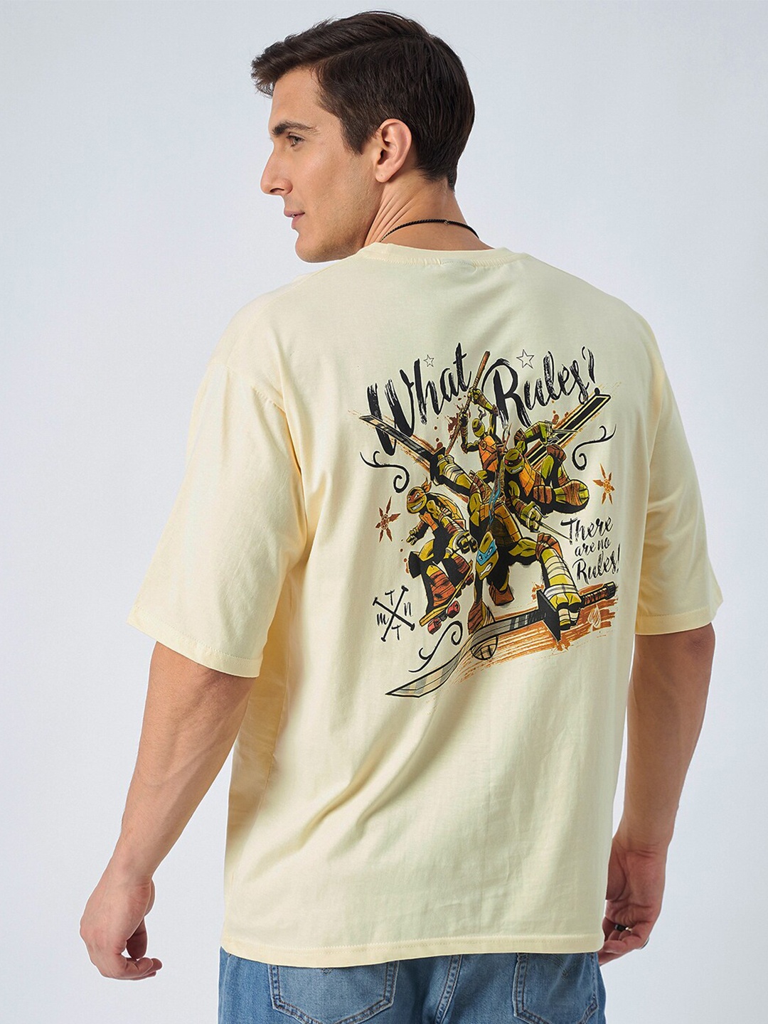

COLOR CAPITAL Mutant Ninja Turtles Printed Drop-Shoulder Oversized Pure Cotton T-shirt, Cream