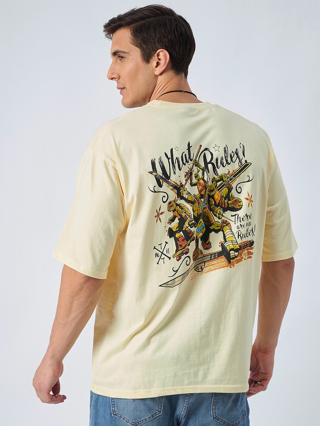 

COLOR CAPITAL Graphic Printed Drop Shoulder Sleeves Pure Cotton Oversized T-shirt, Yellow