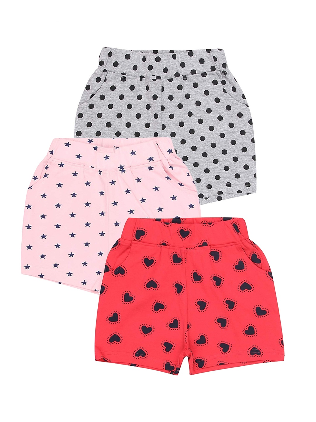 

BAESD Girls Pack Of 3 Printed Pure Cotton Shorts, Red