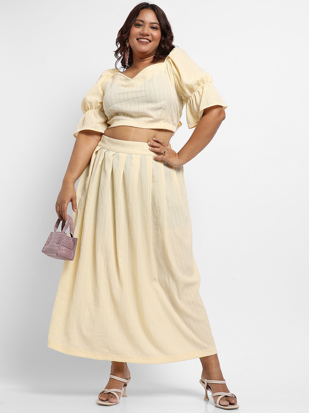 

Instafab Plus Sweetheart Neck Crop Top & Skirt, Yellow