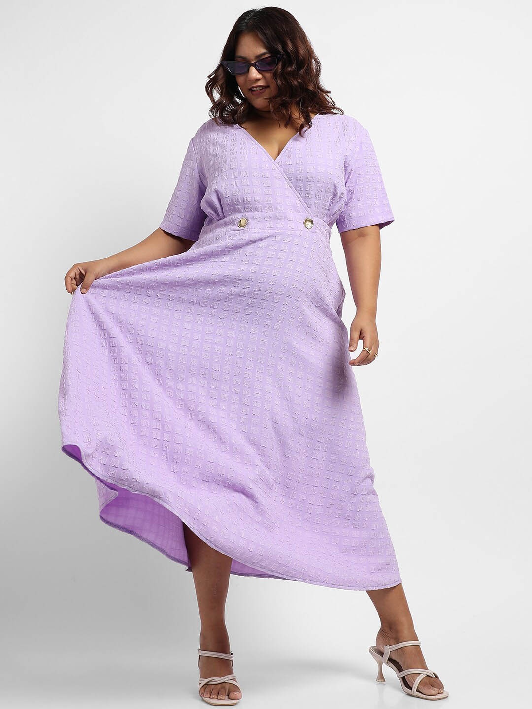 

Instafab Plus Self Designed Midi Fit & Flare Dress, Lavender