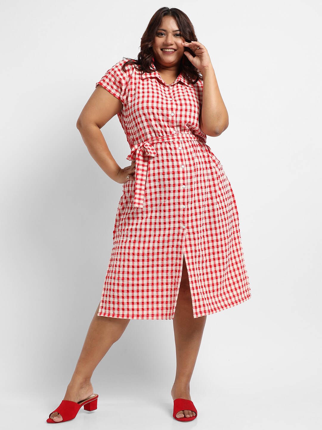 

Instafab Plus Plus Size Checked Shirt Dress, Red