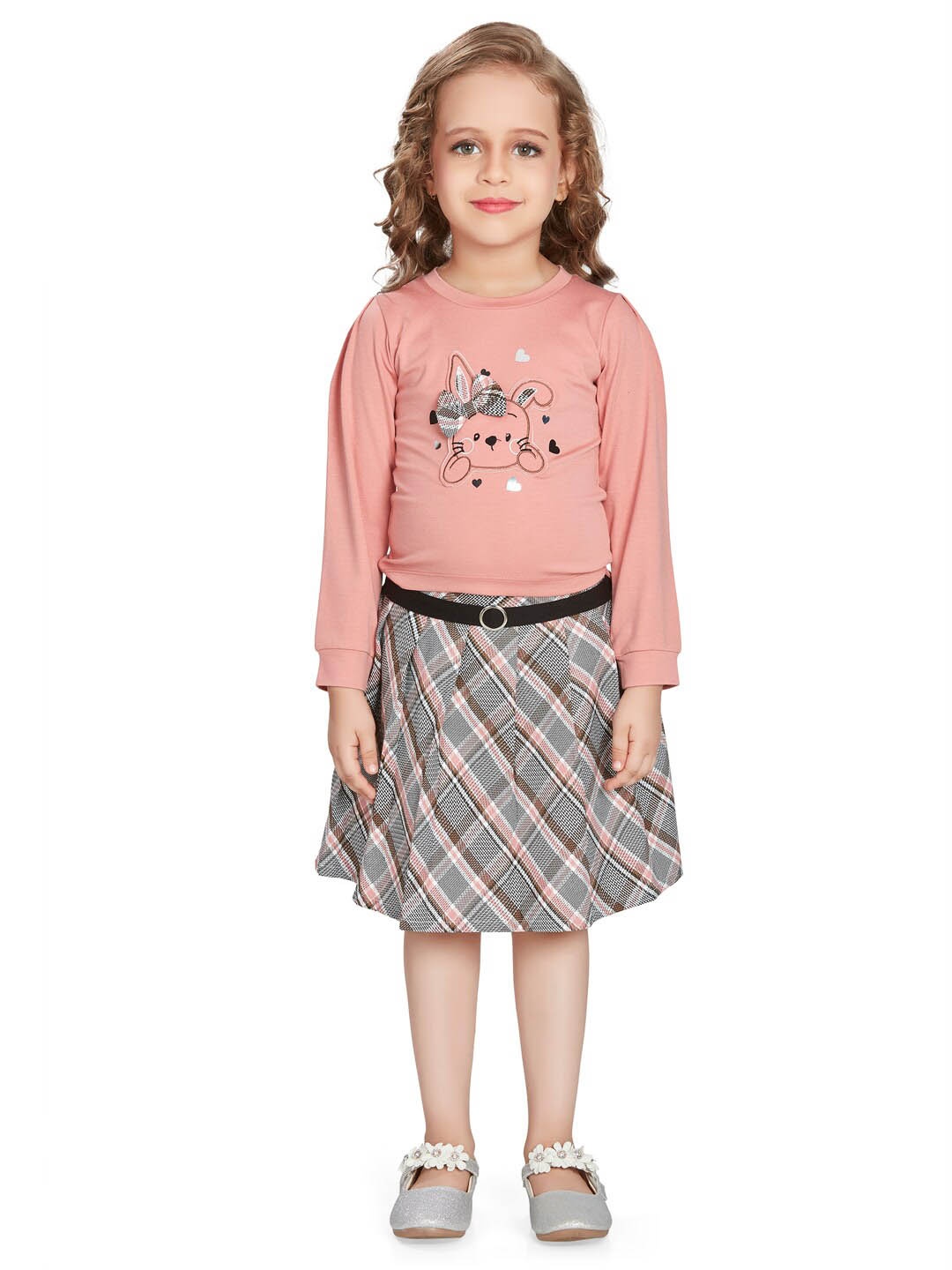 

Peppermint Girls Printed Top with Skirt, Pink