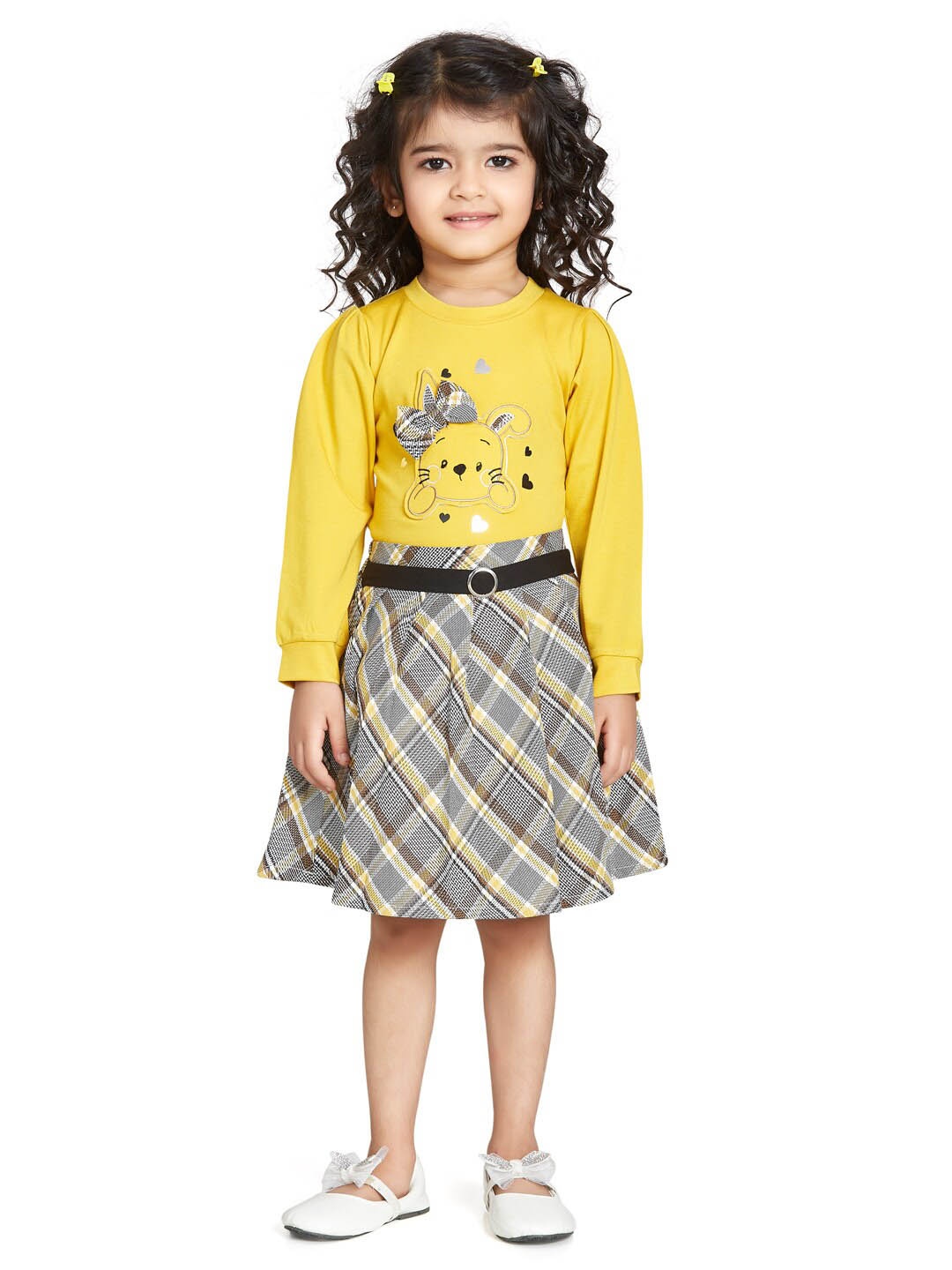 

Peppermint Girls Graphic Printed Top with Skirt, Yellow