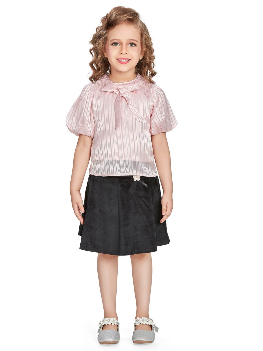 

Peppermint Girls Striped Top with Skirt, Peach