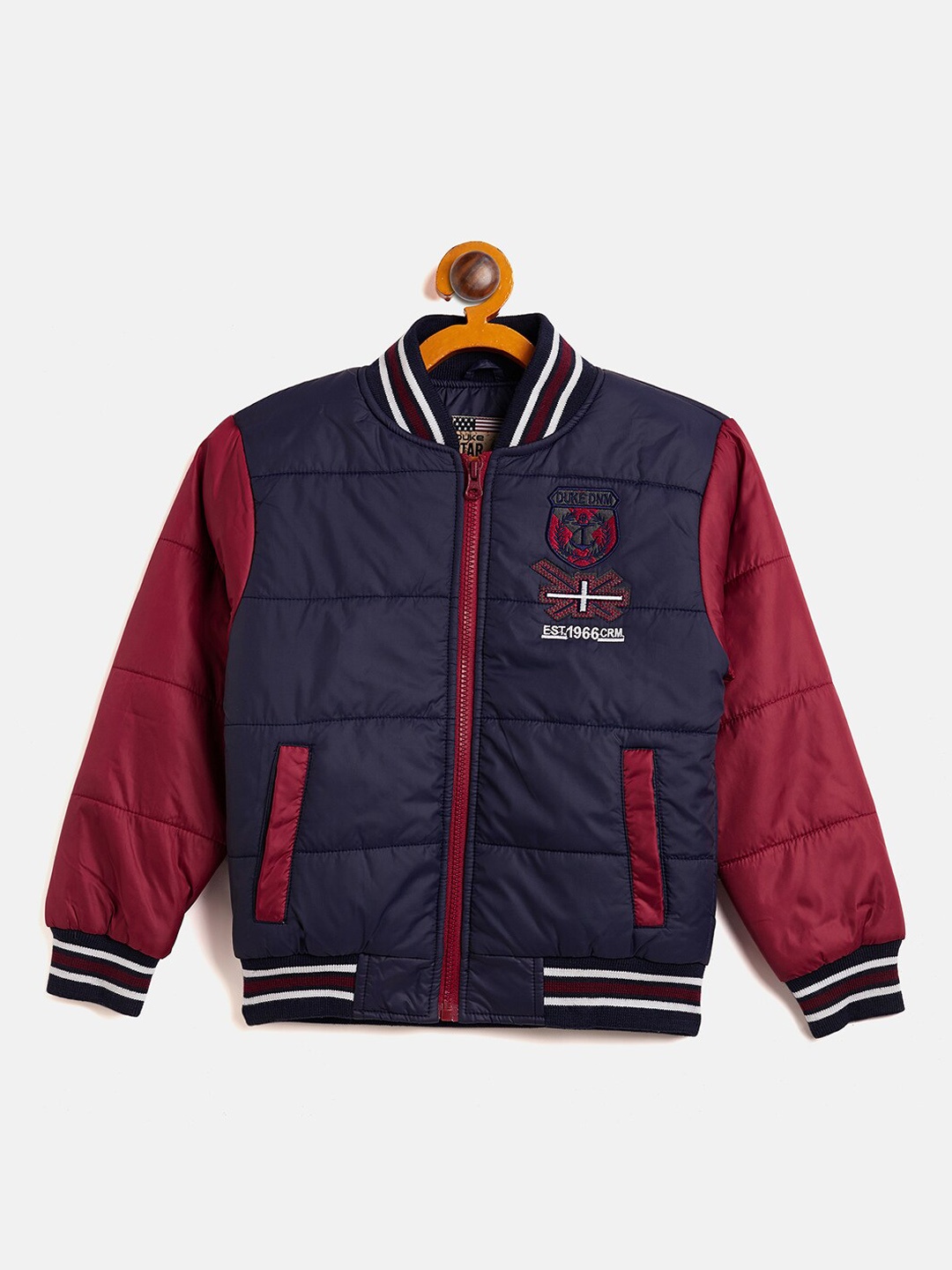 

Duke Boys Colourblocked Stand Collar Bomber Jacket, Blue