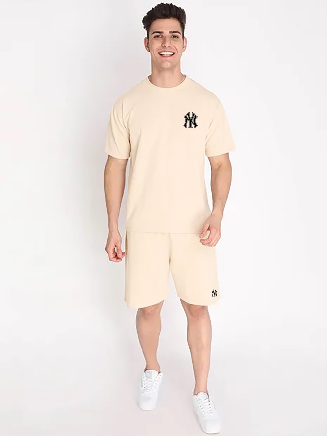 

Zombom Pure Cotton T-Shirt & Shorts Co-Ords, Cream