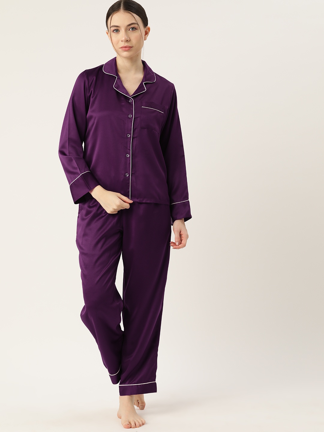 

ETC Women Solid Satin Night suit, Purple