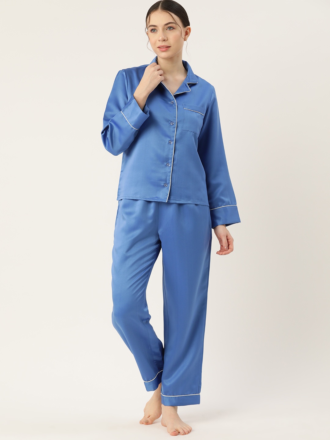 

ETC Women Solid Satin Night suit, Blue