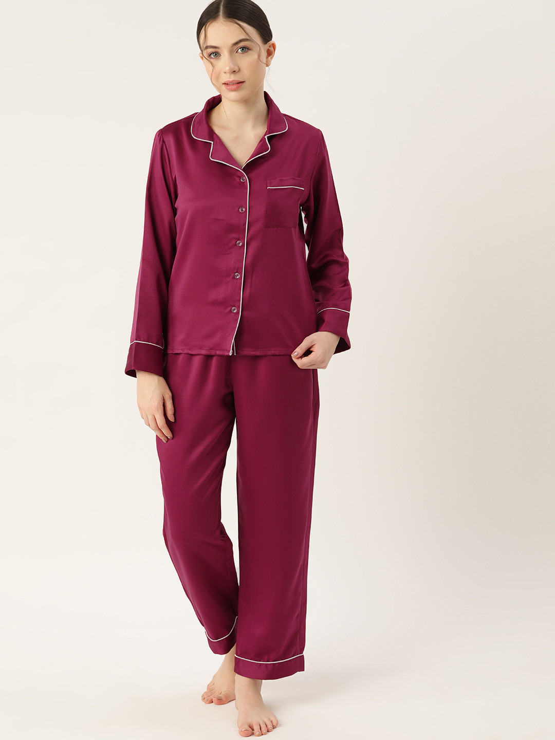

ETC Women Solid Satin Night suit, Red