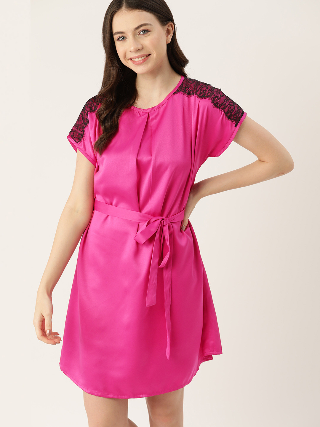 

ETC Solid Satin Regular Nightdress, Pink