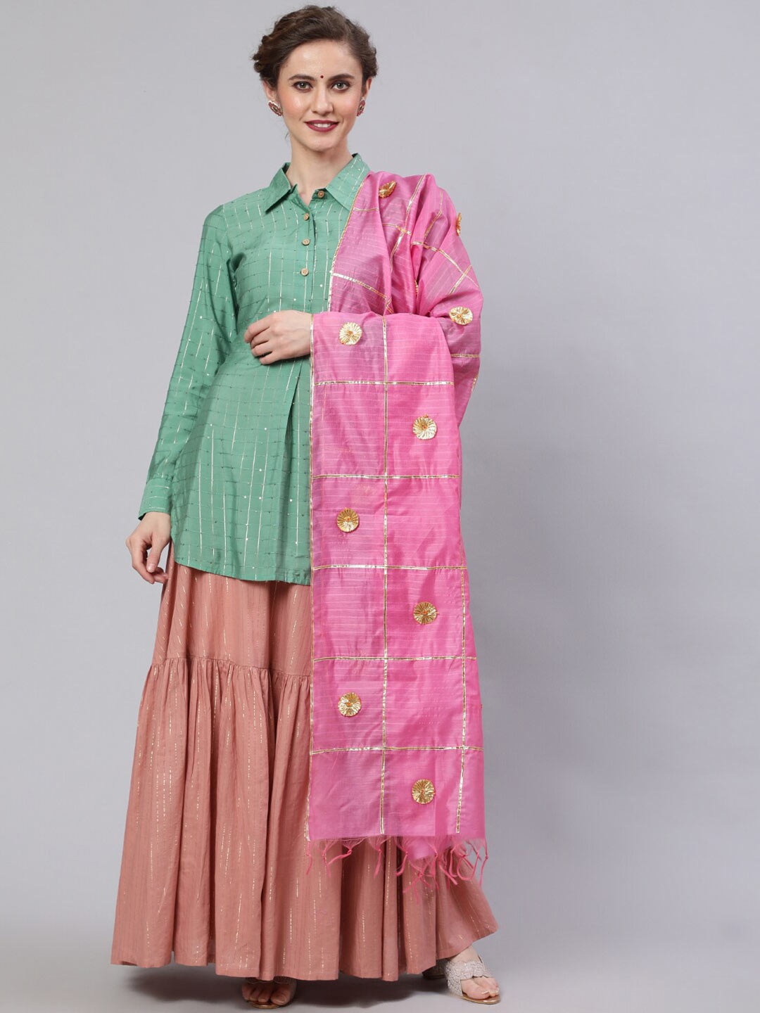 

AKS Couture Checked Sequined Ready to Wear Lehenga & Blouse With Dupatta, Green