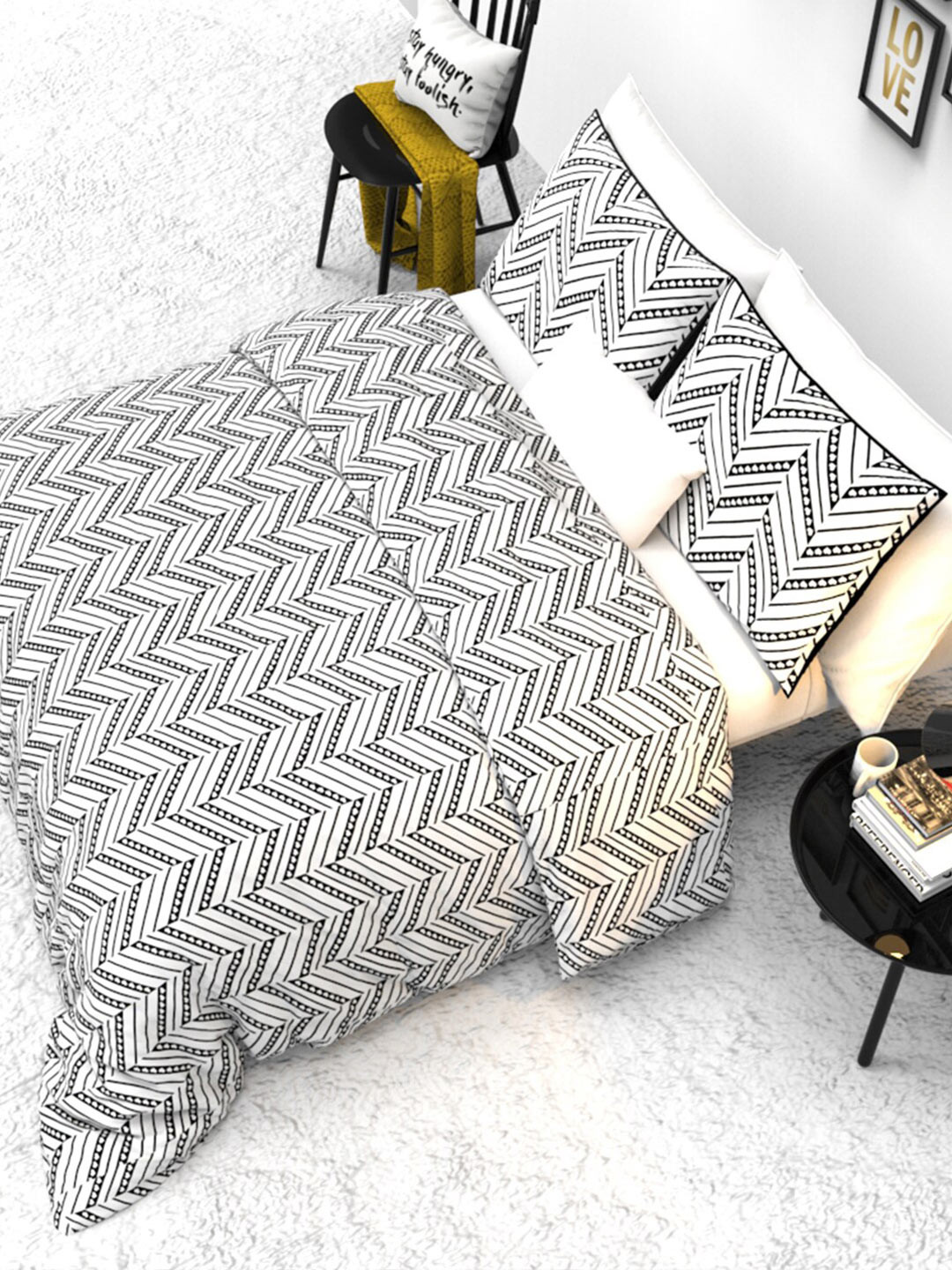

THE WHITE MOSS Ebony and Ivory White Cotton 160 TC King Bedsheet with 2 Pillow Covers
