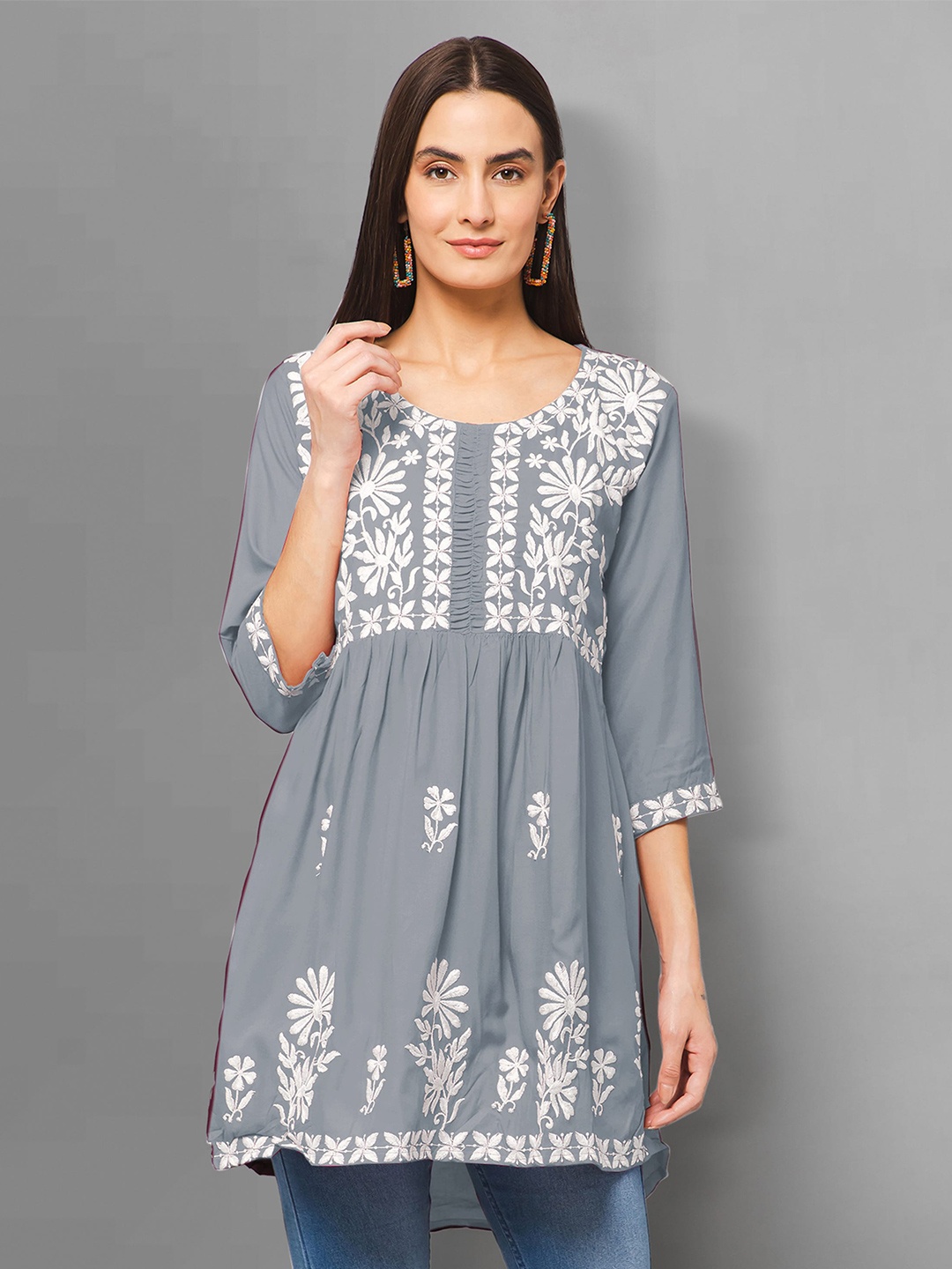 

Winza Designer Floral Print Longline Top, Grey