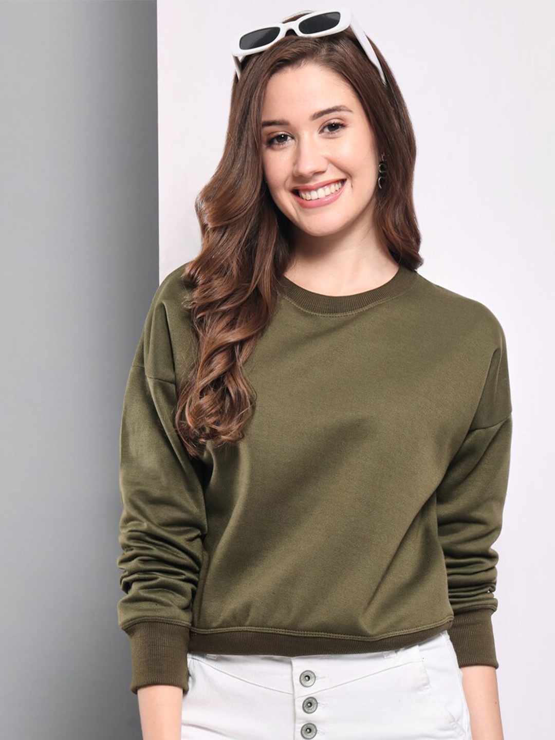 

Funday Fashion Round Neck Fleece Sweatshirt, Olive