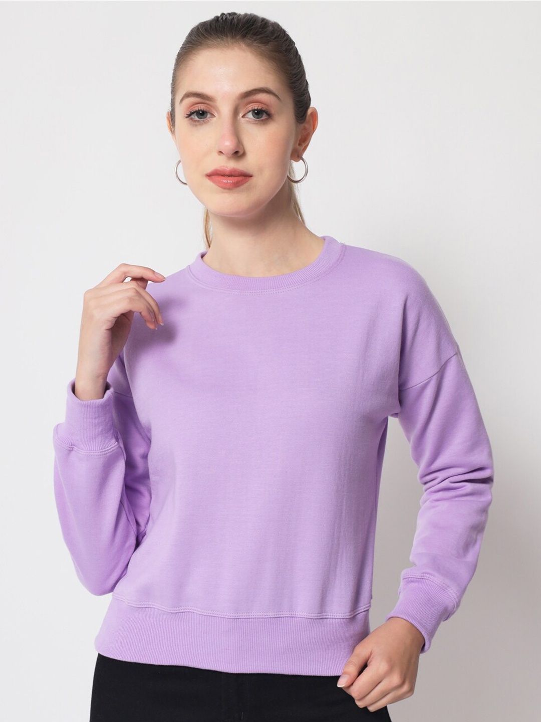 

Funday Fashion Round Neck Long Sleeves Fleece Sweatshirt, Lavender