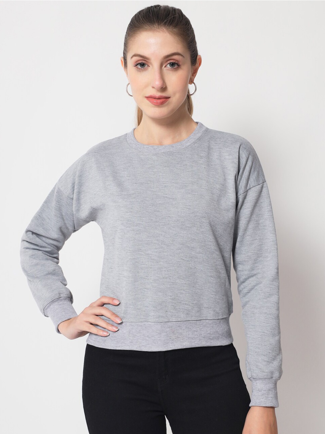 

Funday Fashion Round Neck Fleece Sweatshirt, Grey