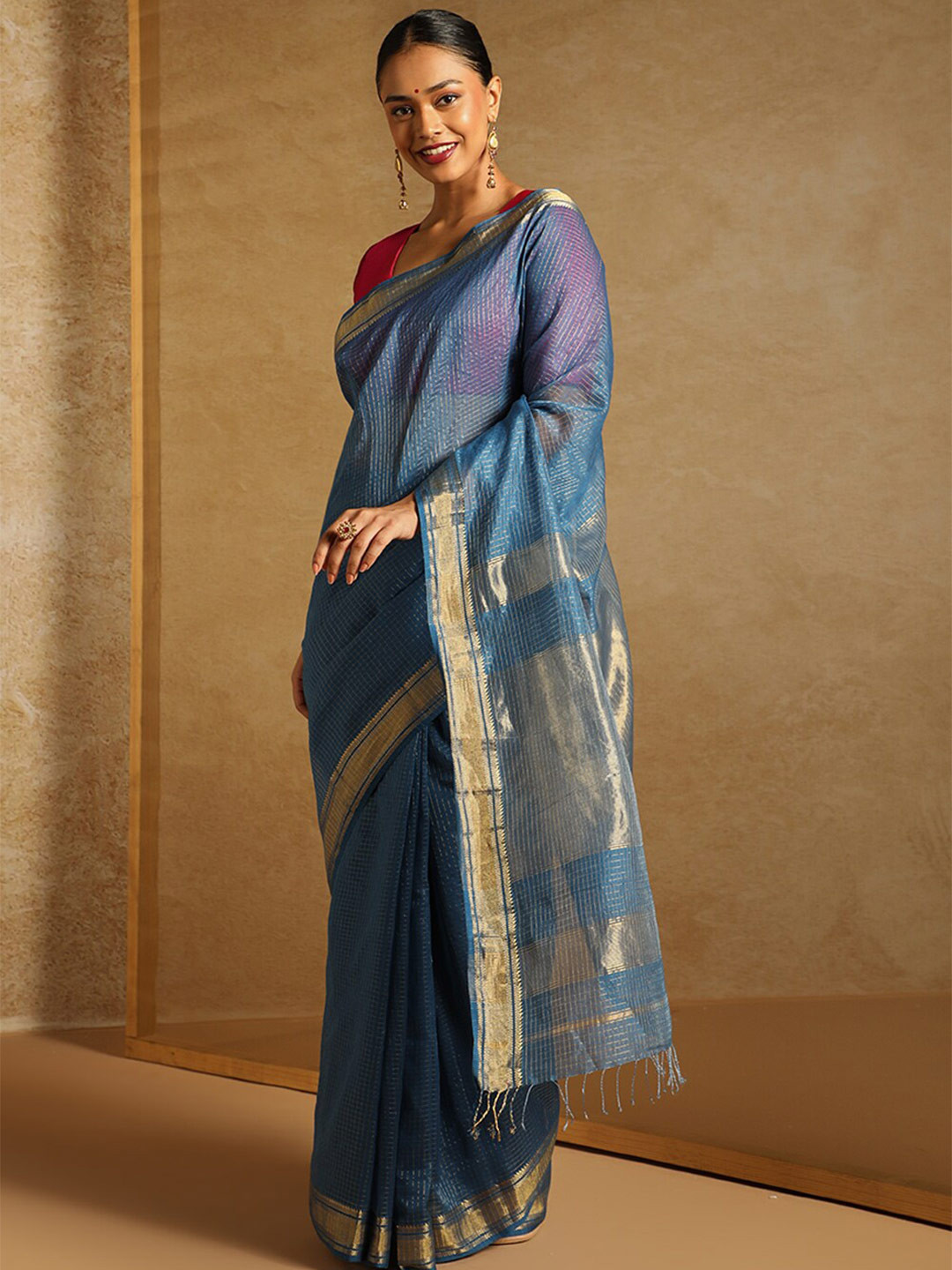 

Taneira Woven Design Zari Maheshwari Saree, Blue