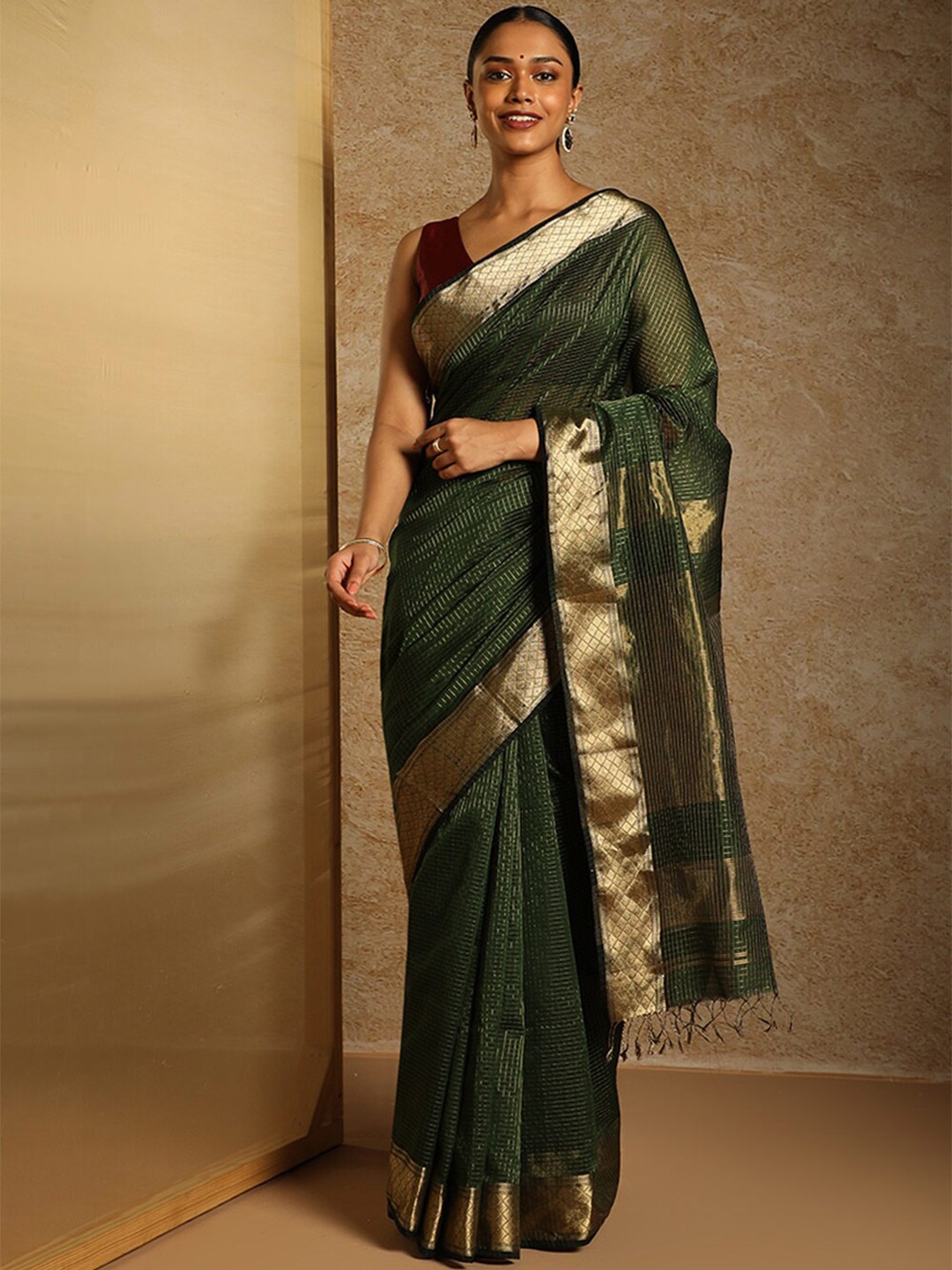 

Taneira Woven Design Zari Maheshwari Saree, Green