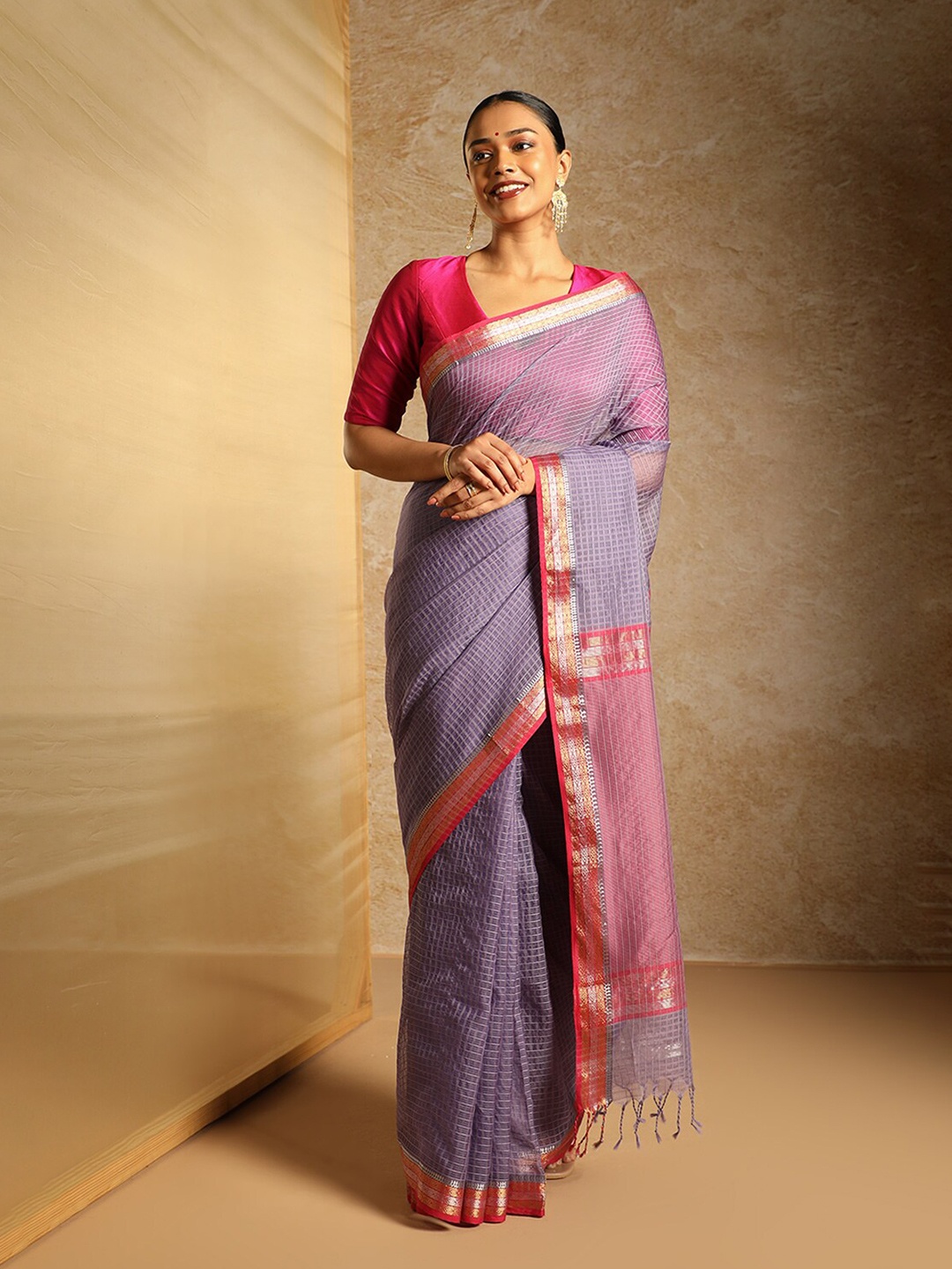 

Taneira Woven Design Zari Maheshwari Saree, Purple