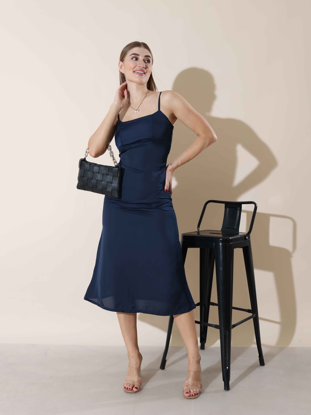 

Stylecast X Hersheinbox Smocked A-Line Midi Dress, Navy blue