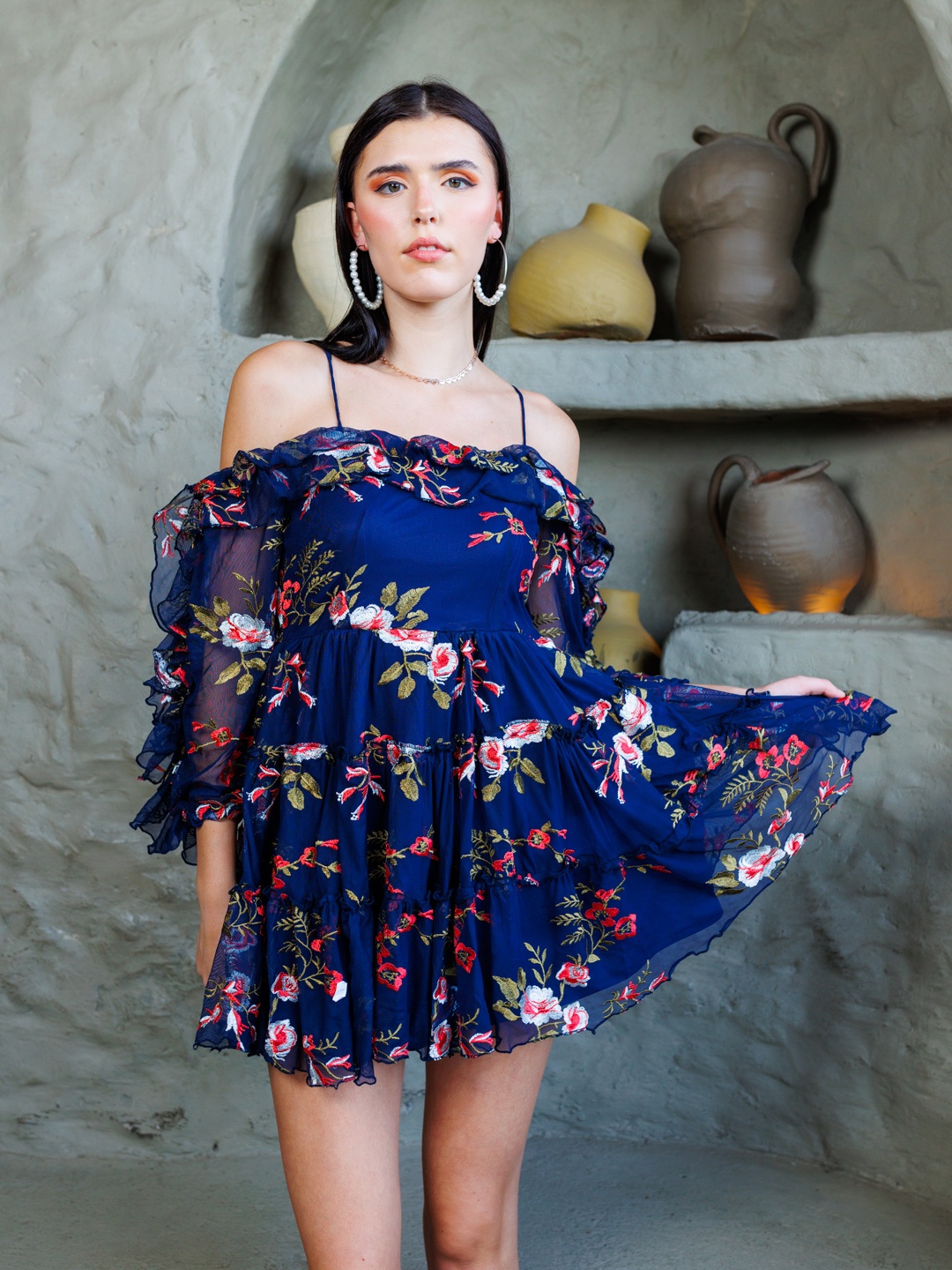 

Stylecast X Hersheinbox Floral Ruffled Detail Fit & Flare Mini Dress, Blue