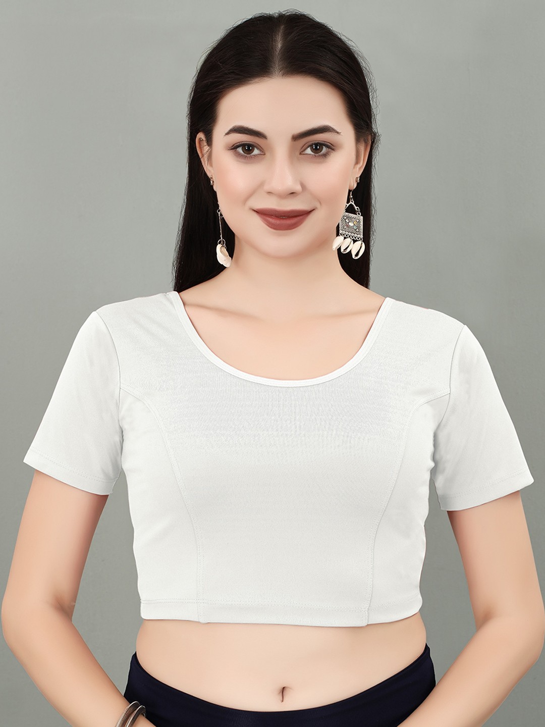 

SERONA FABRICS Short Sleeves Princess Cut Saree Blouse, White