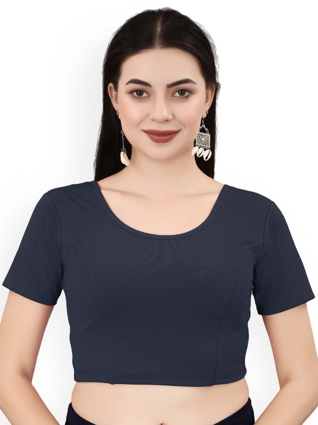 

SERONA FABRICS Short Sleeves Princess Cut Saree Blouse, Navy blue