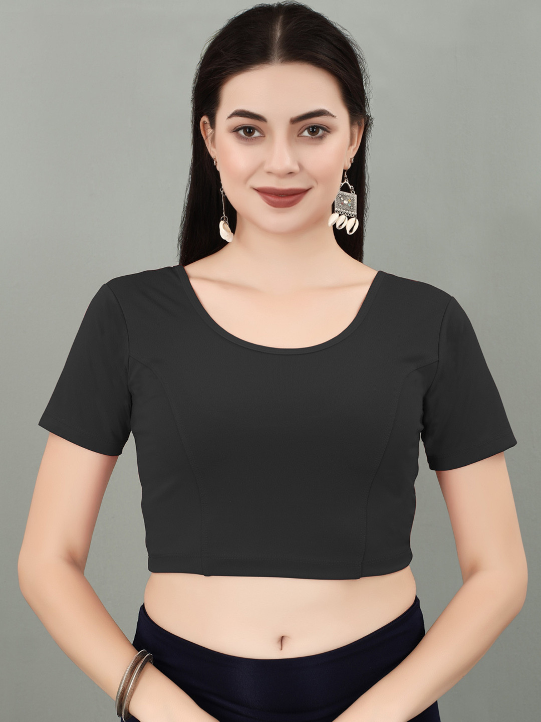 

SERONA FABRICS Short Sleeves Saree Blouse, Black